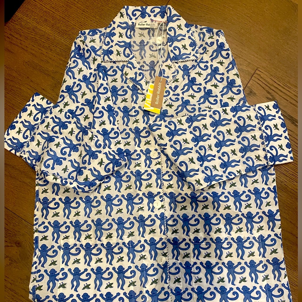NWT Roller Rabbit Small Collared PJ top